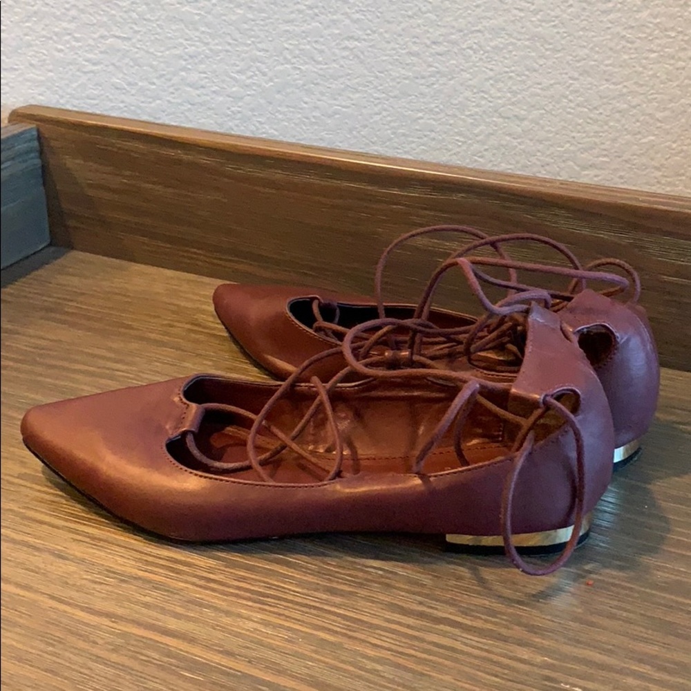 Burgundy lace up flats